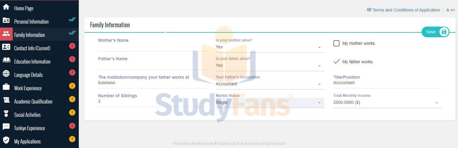 ارفاق المعلومات على موقع المنحة التركية